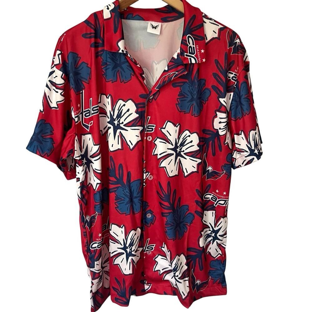 Washington Capitals Hawaiian Shirt XL Red Blue Button Up NHL Aloha Floral SGA